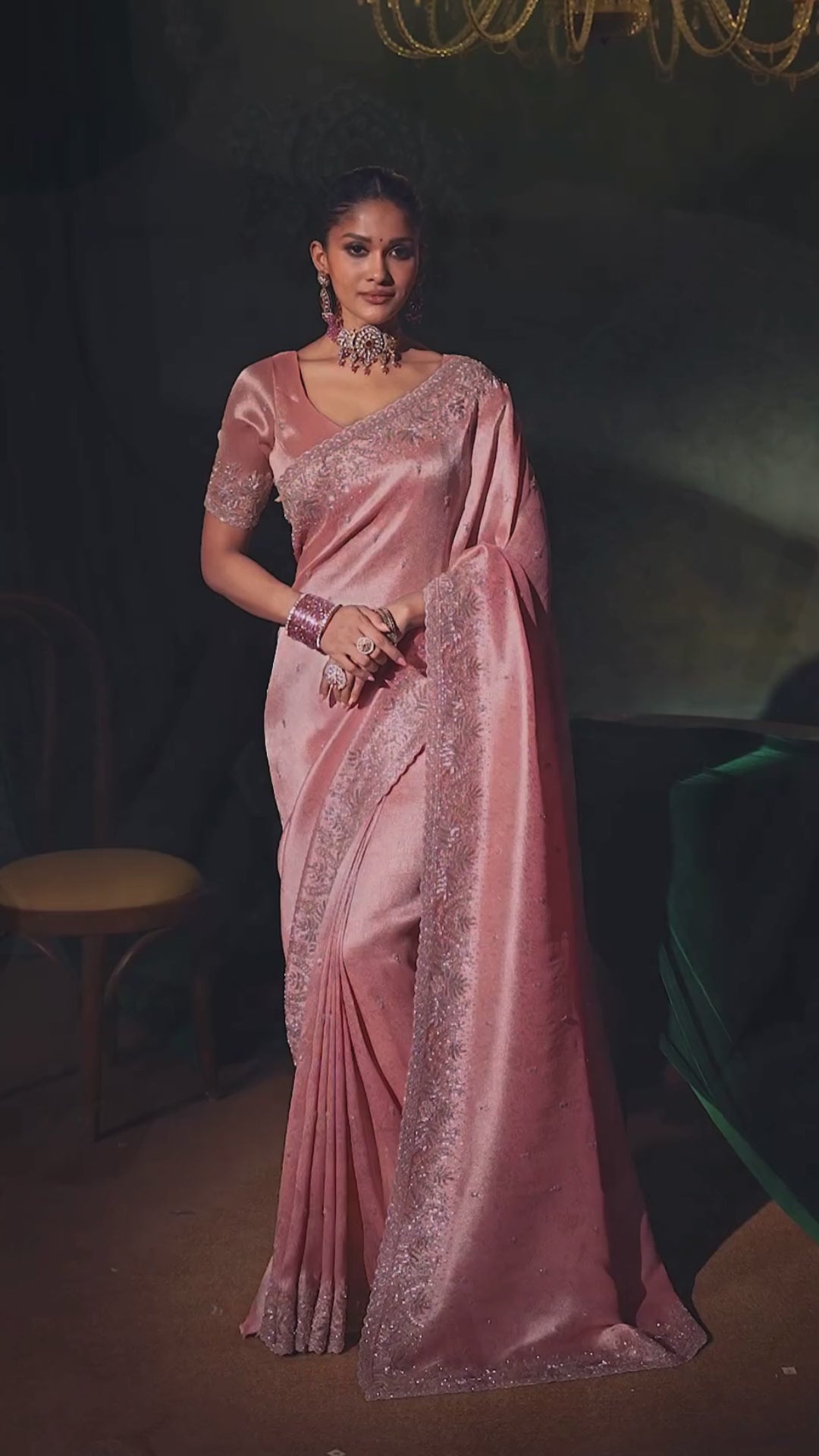 Madhurai Silk Pink Reception Wear With Heavy Work Saree