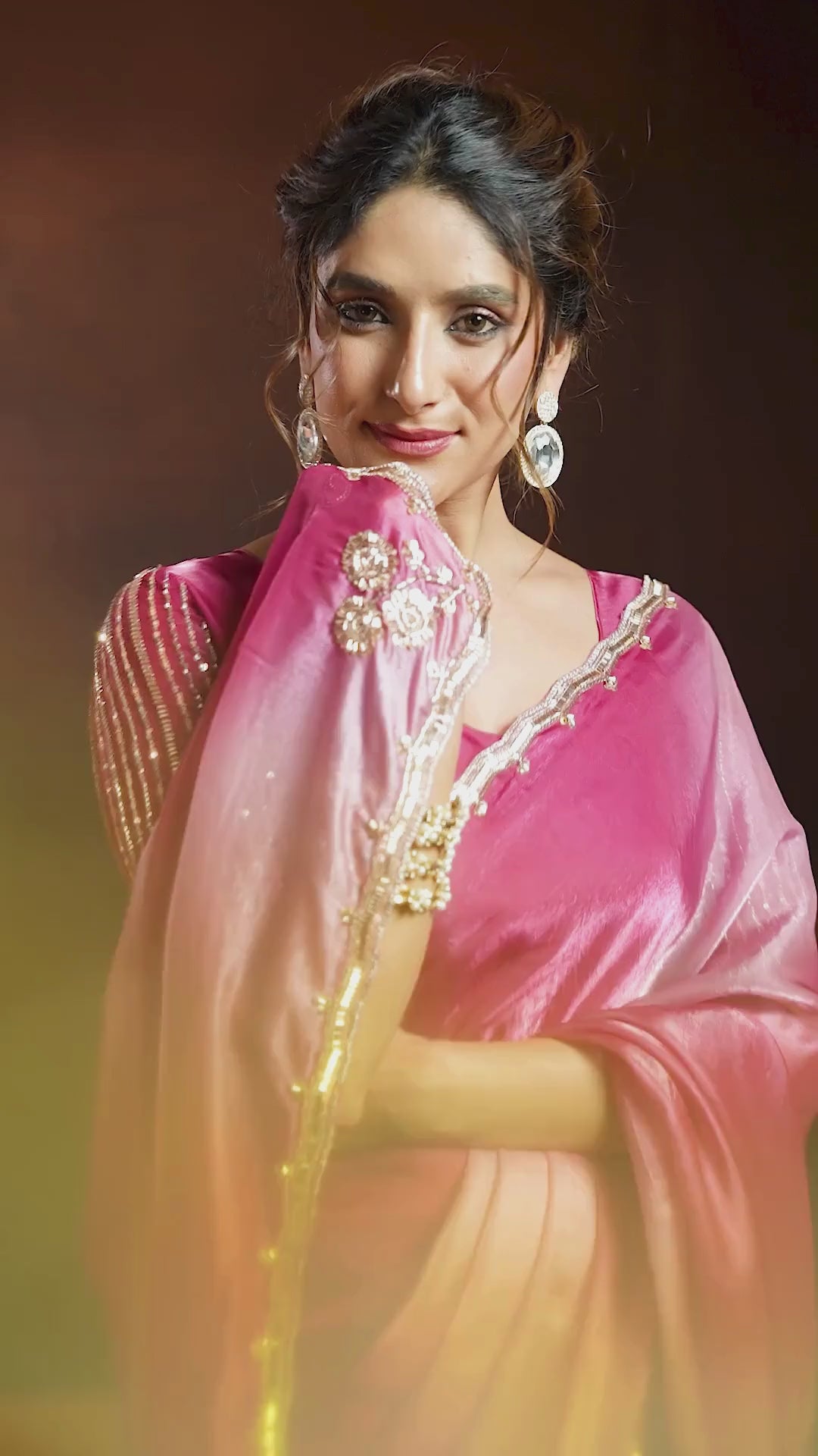 Fendy Satin Pink Shaded Party Wear Saree
