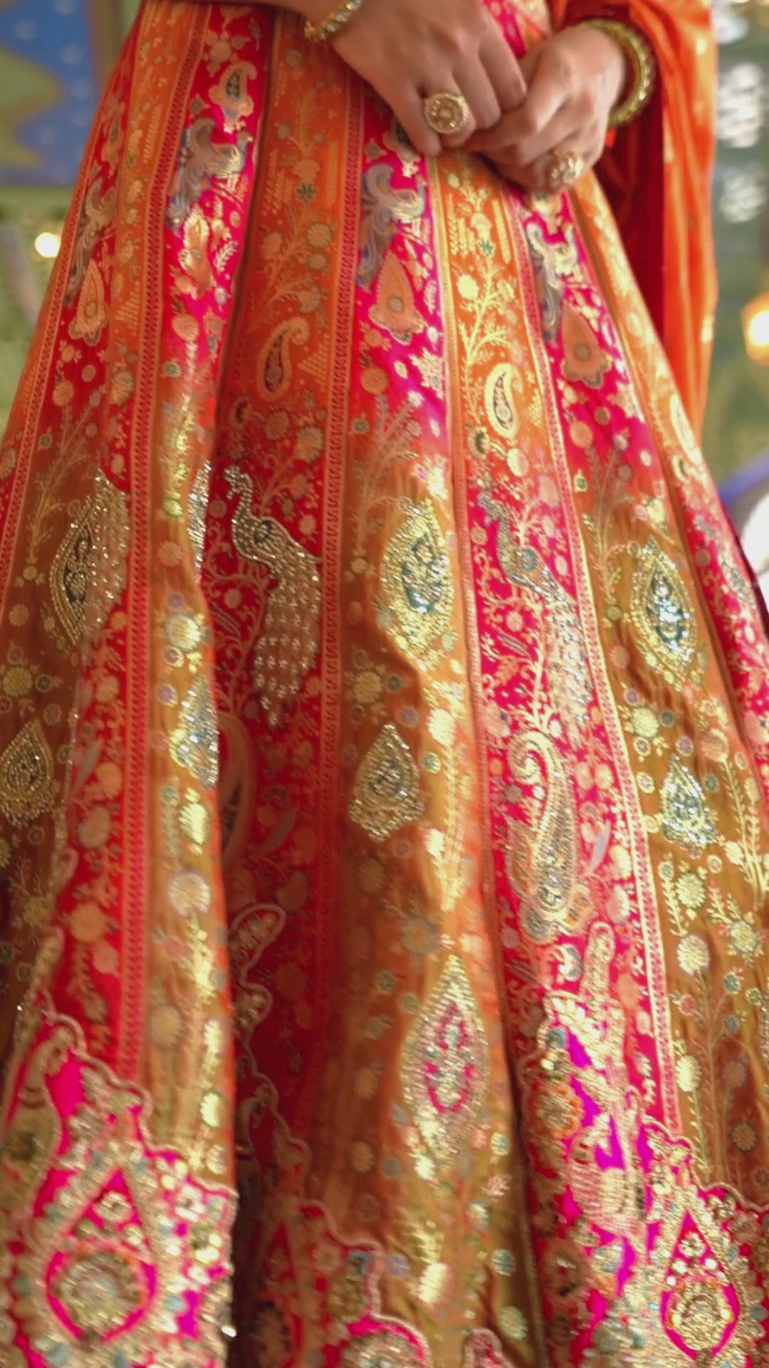 Banarasi Silk Wedding Wear Pink Mustard With Embroidery Work