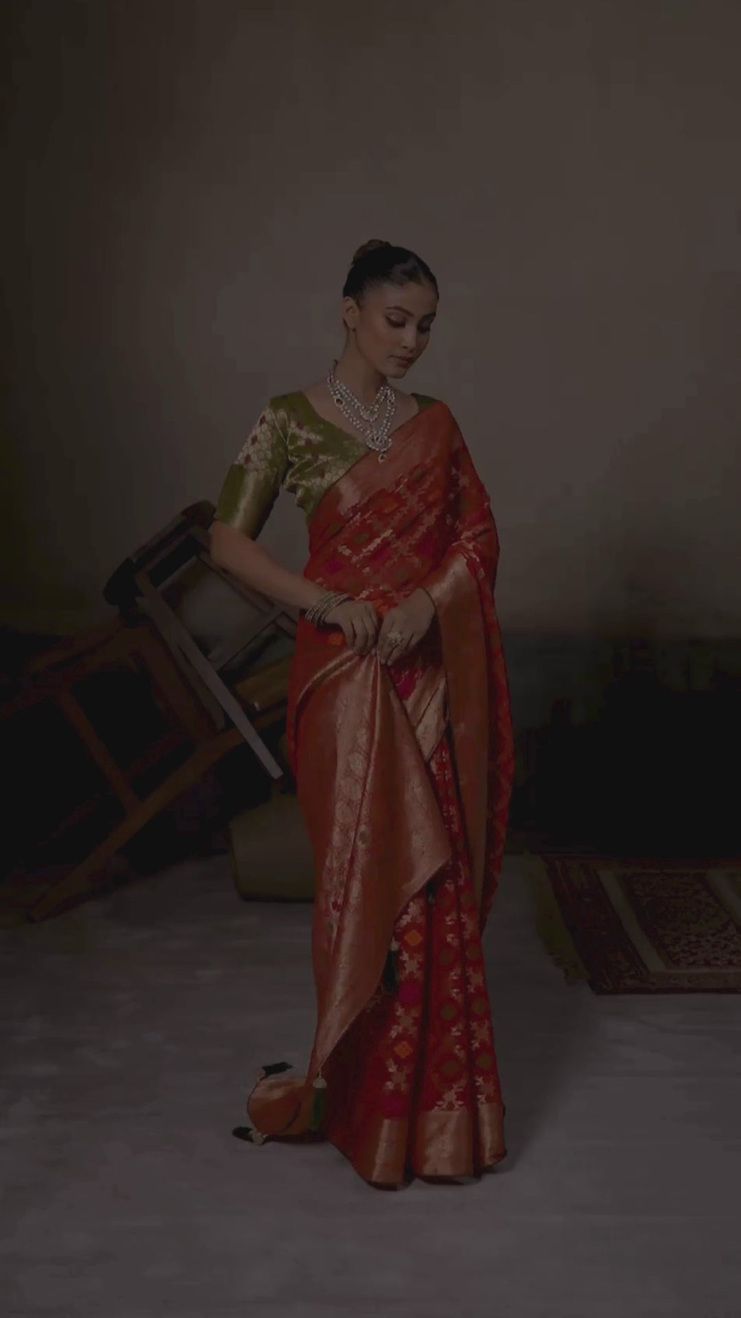 Khaddi Georgette Red Festival Wear Woven Sarees