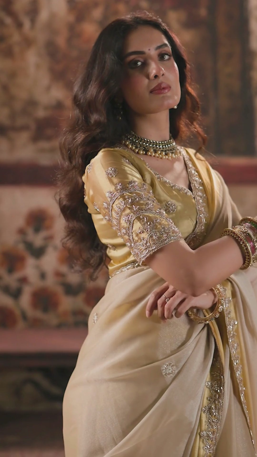 Satin Party Wear Off White With Handwork Motif Work
