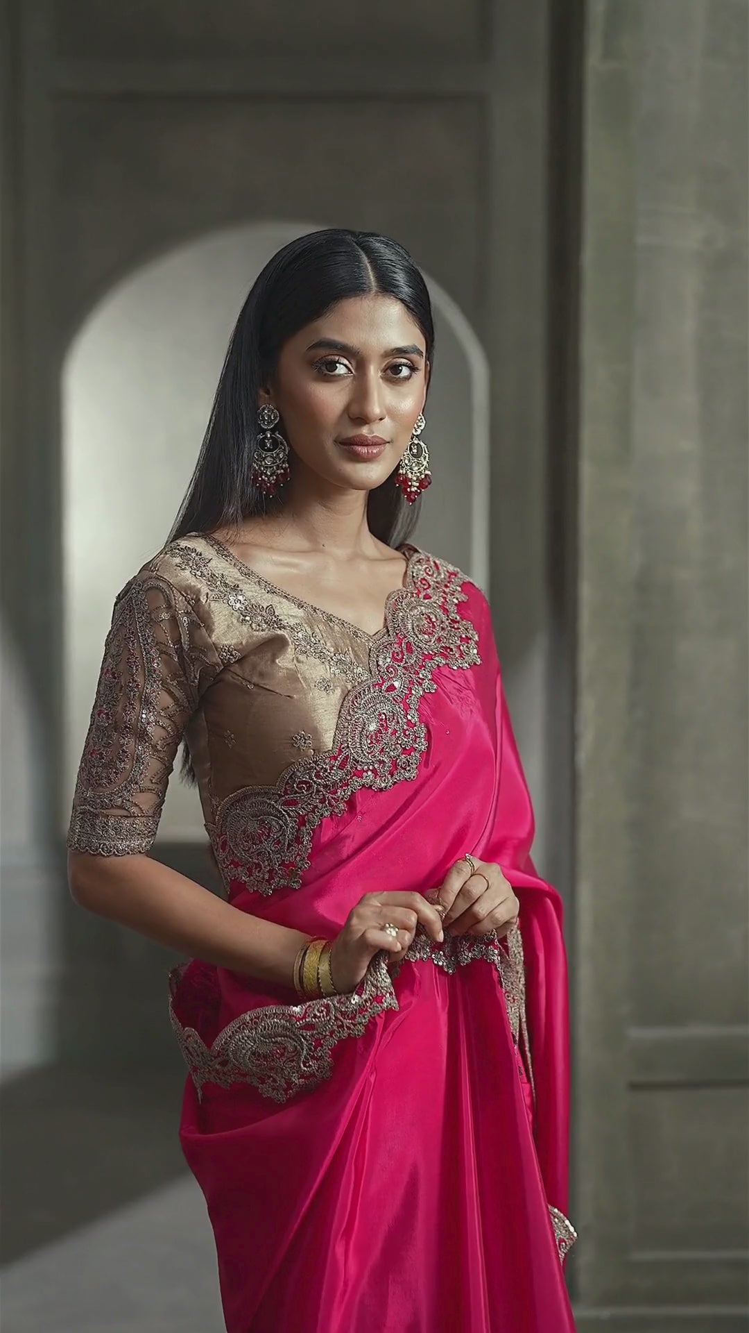Crepe Silk Party Wear Pink With Heavy Work Sarees