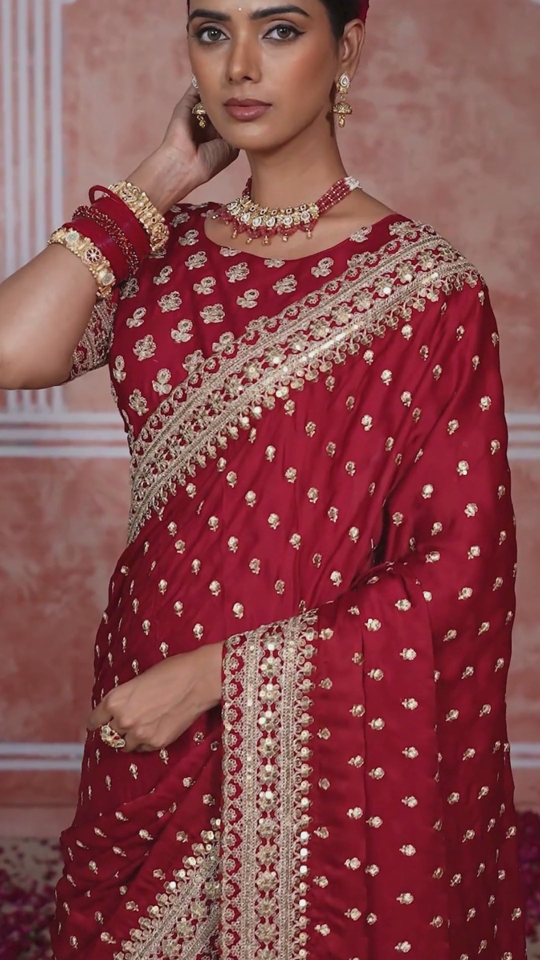 Pure Munga Silk Wedding Wear Maroon Sequence Work Sarees