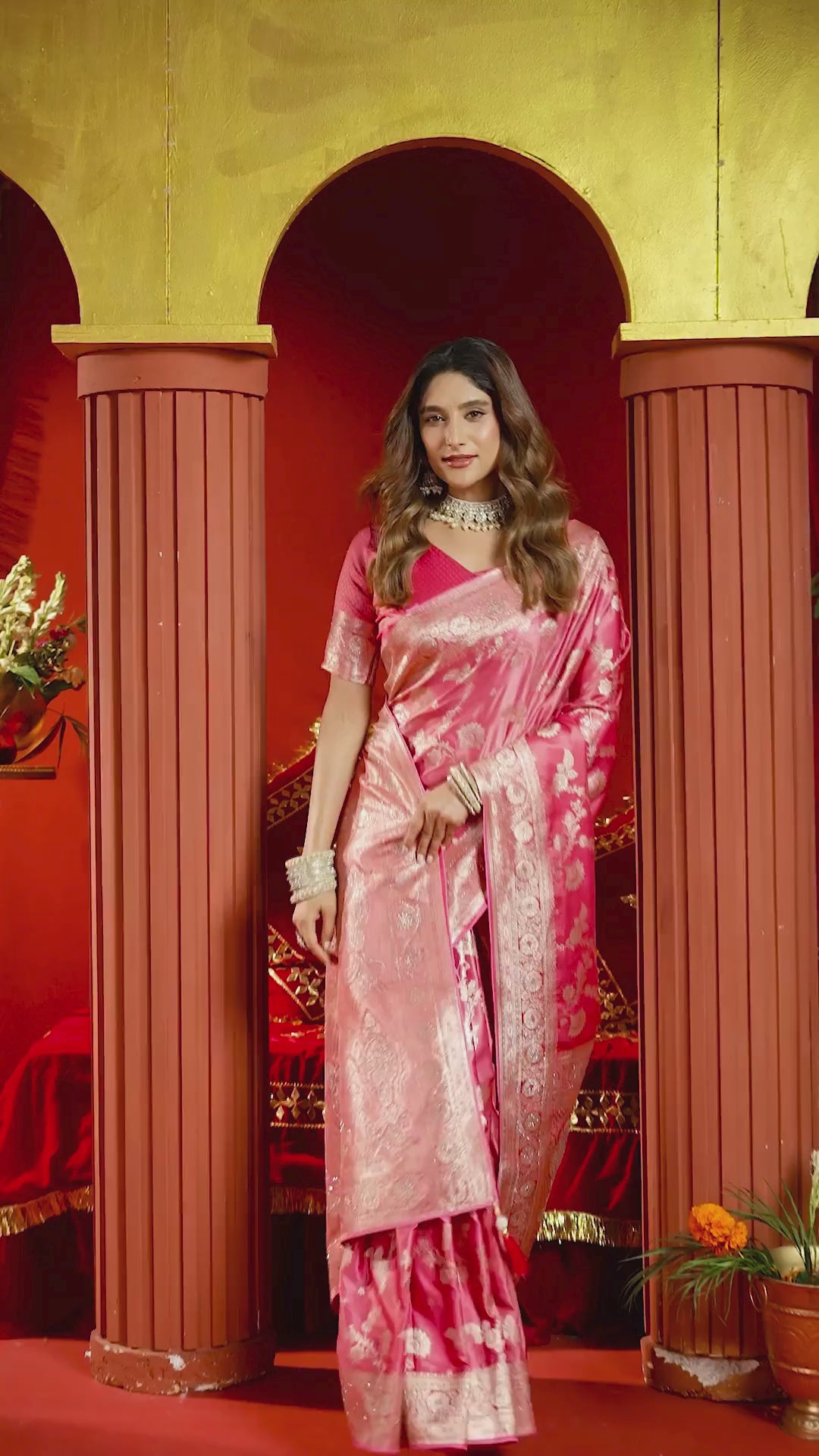 Satin Silk Festival Wear Pink With Swarovski Work Sarees