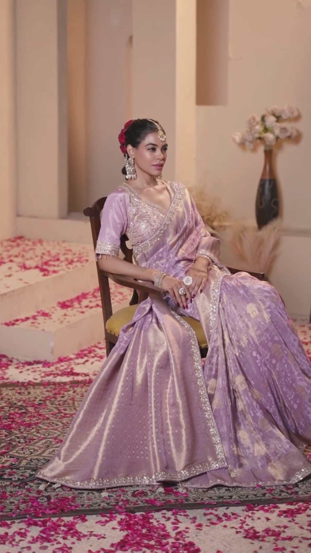 Tissue Festival Wear Lavender With Bead Work Saree