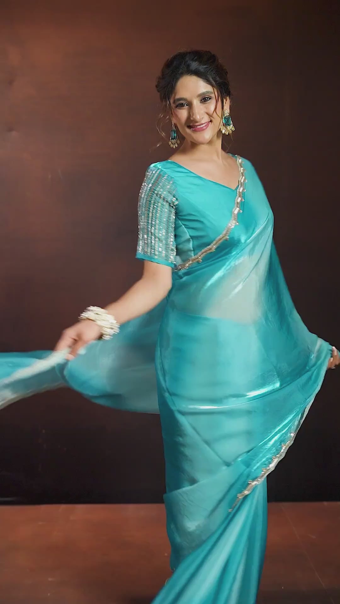 Fendy Satin Blue Shaded Party Wear Saree