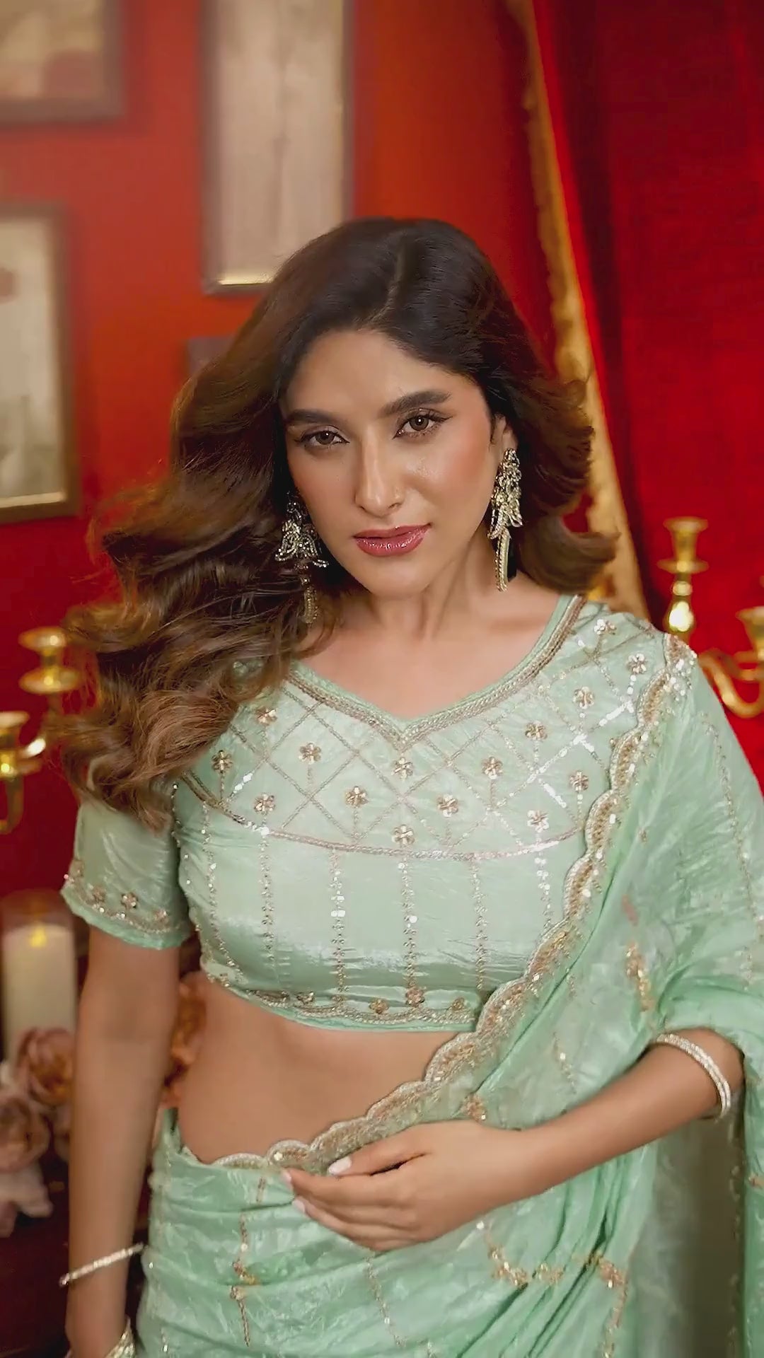 Silk Festival Wear Green With Bead Work