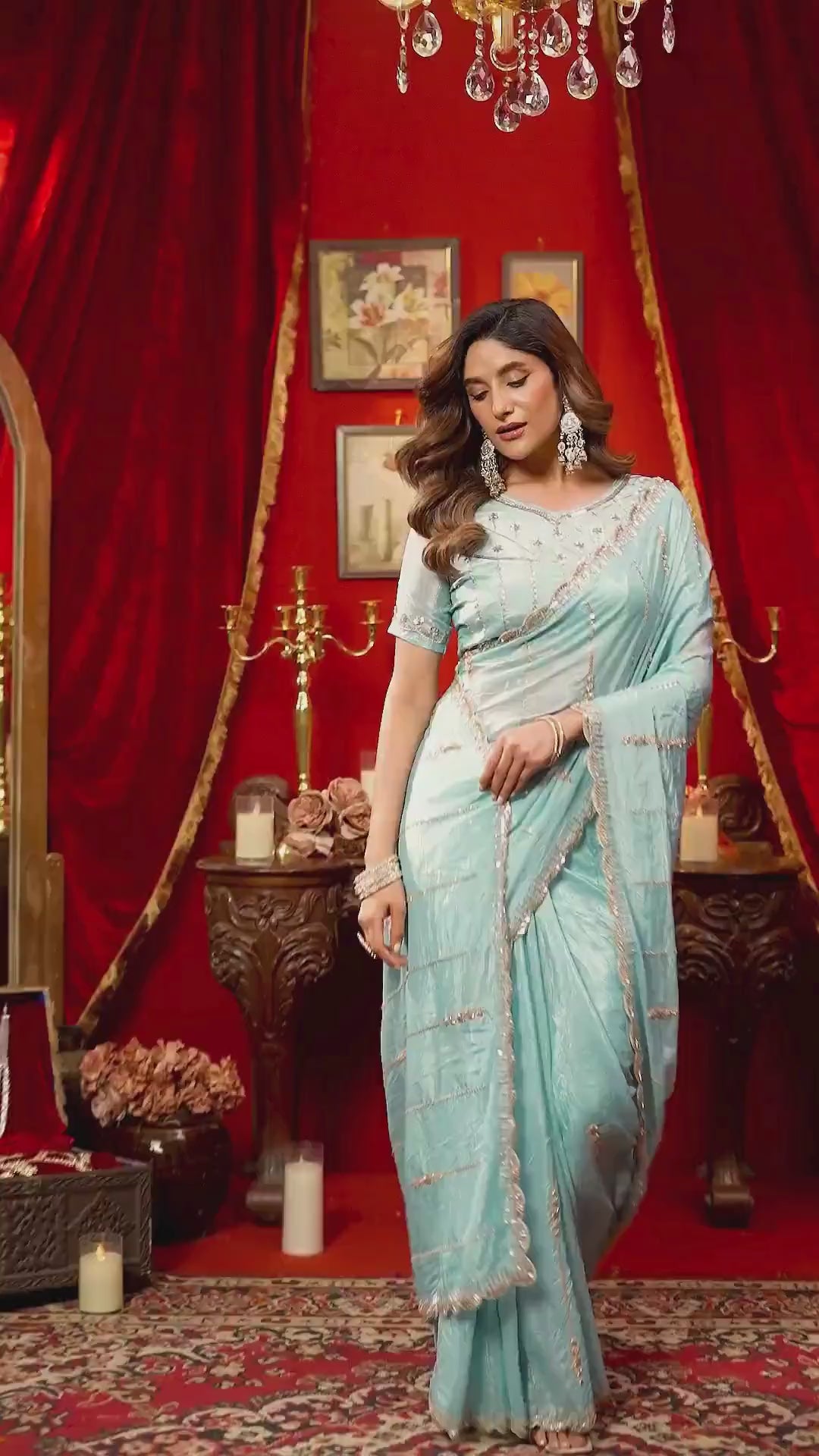 Silk Festival Wear Sky Blue With Bead Work