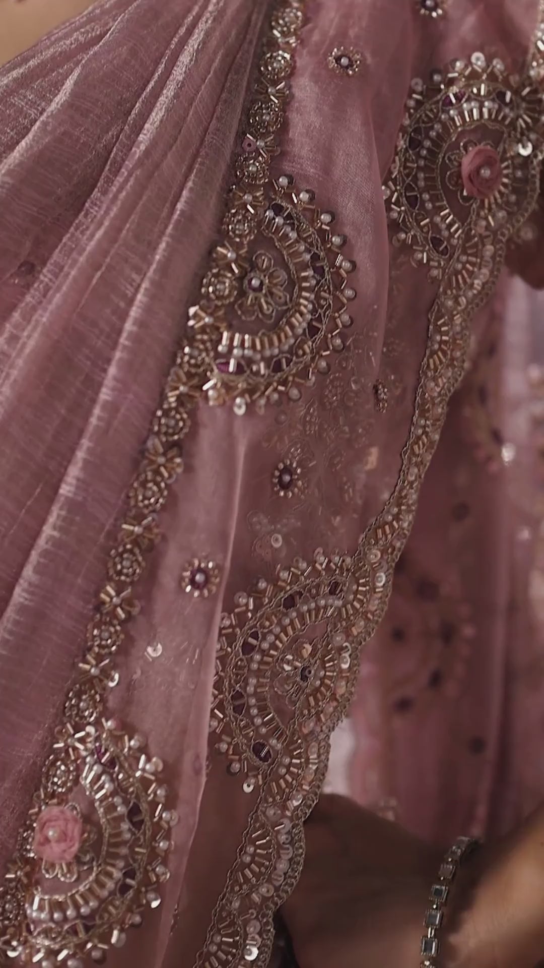 Lining Salsa Pink Party Wear Heavy Work Sarees