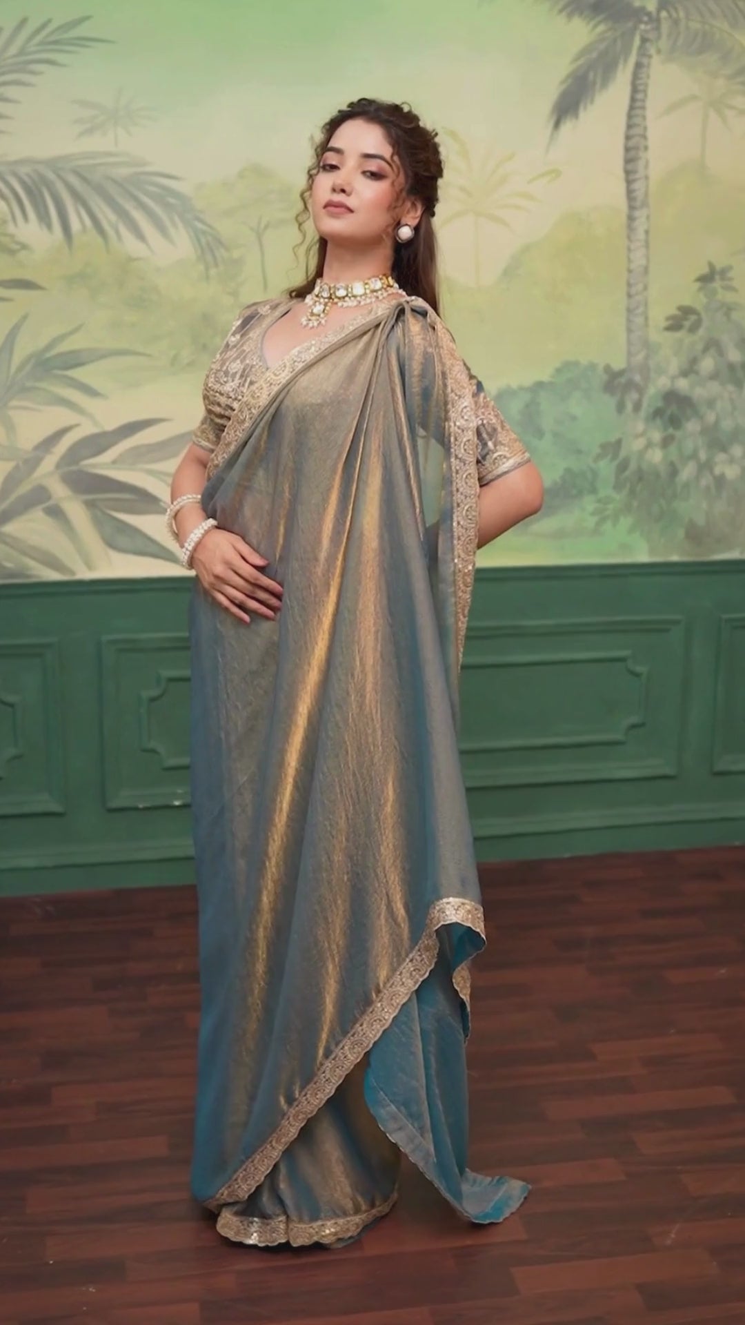 Velvet Chiffon Festival Wear Sky Blue With Embroidery Saree