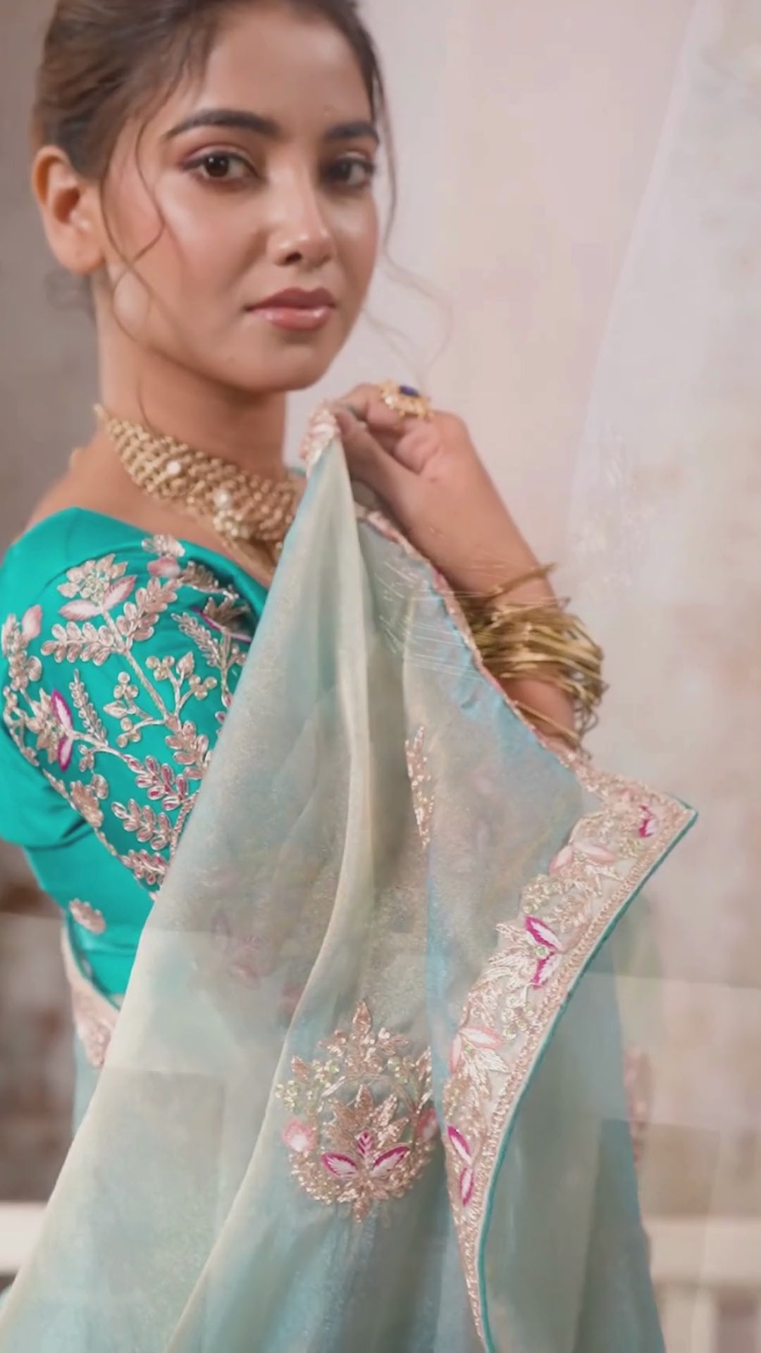Tissue Pita Zari Party Wear Blue Butta Work Sarees