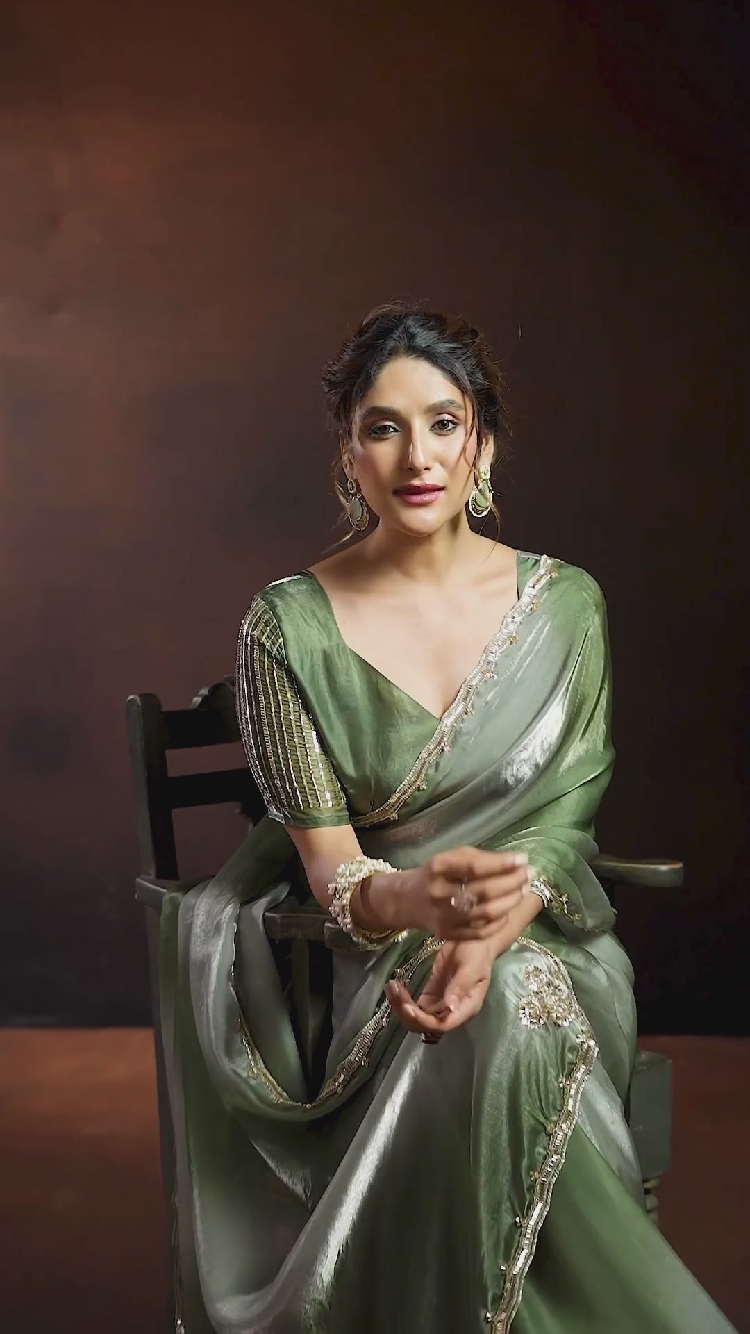 Fendy Satin Green Shaded Party Wear Saree