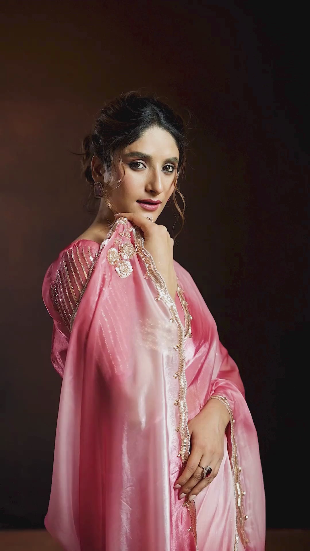 Fendy Satin Rose Pink Shaded Party Wear Saree