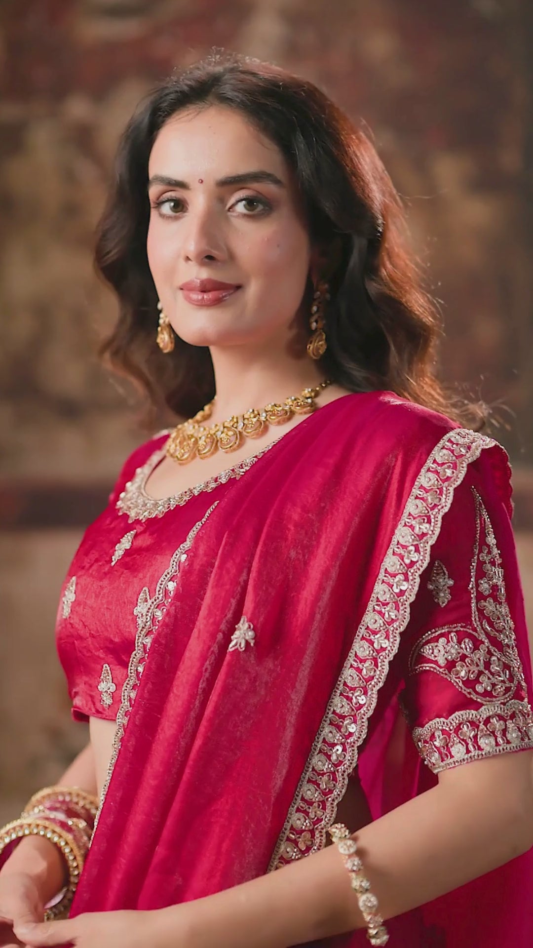 Fendy Satin Party Wear Rani Pink With Handwork Motif Work
