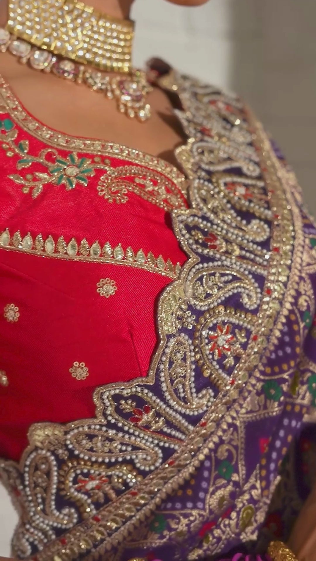 Pure Georgette Bandhej Purple Bridal Heavy Border Sarees