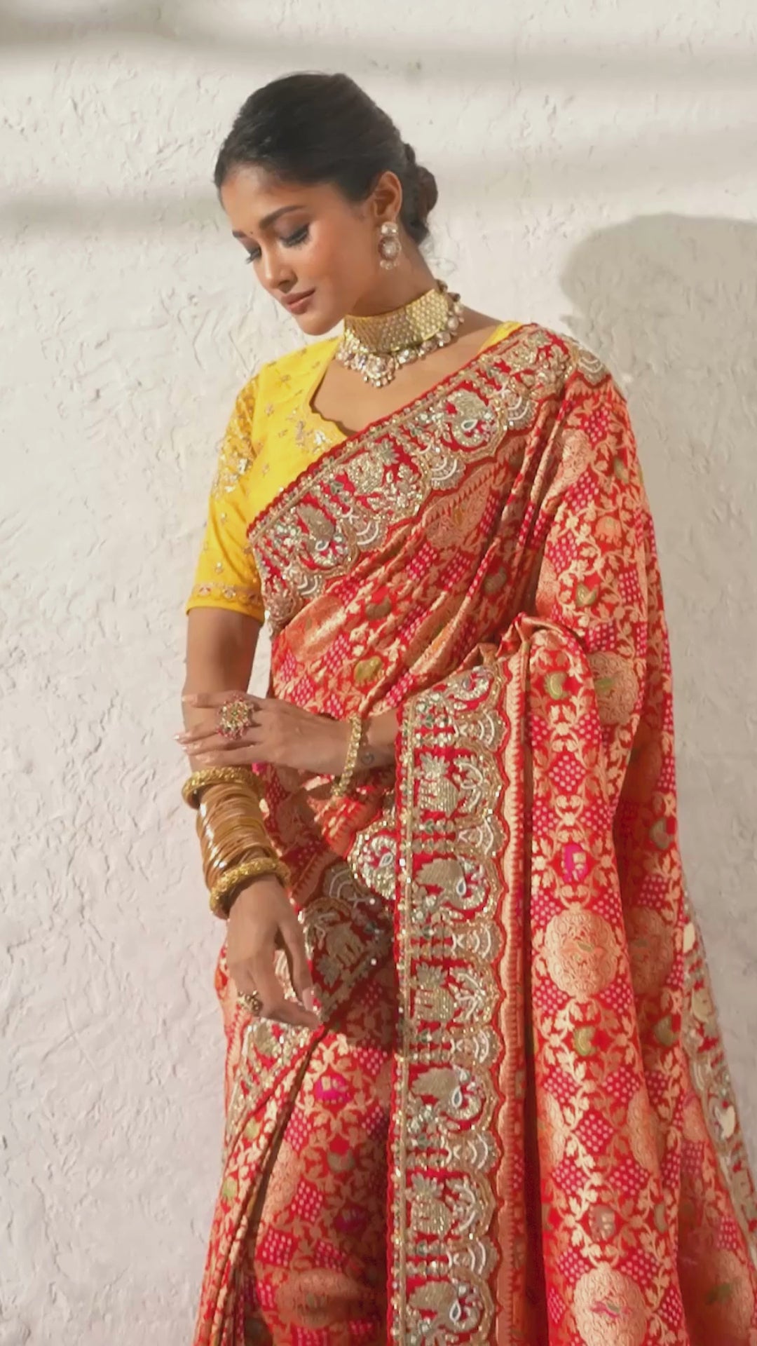 Pure Georgette Bandhej Red Party Wear Heavy Border Sarees