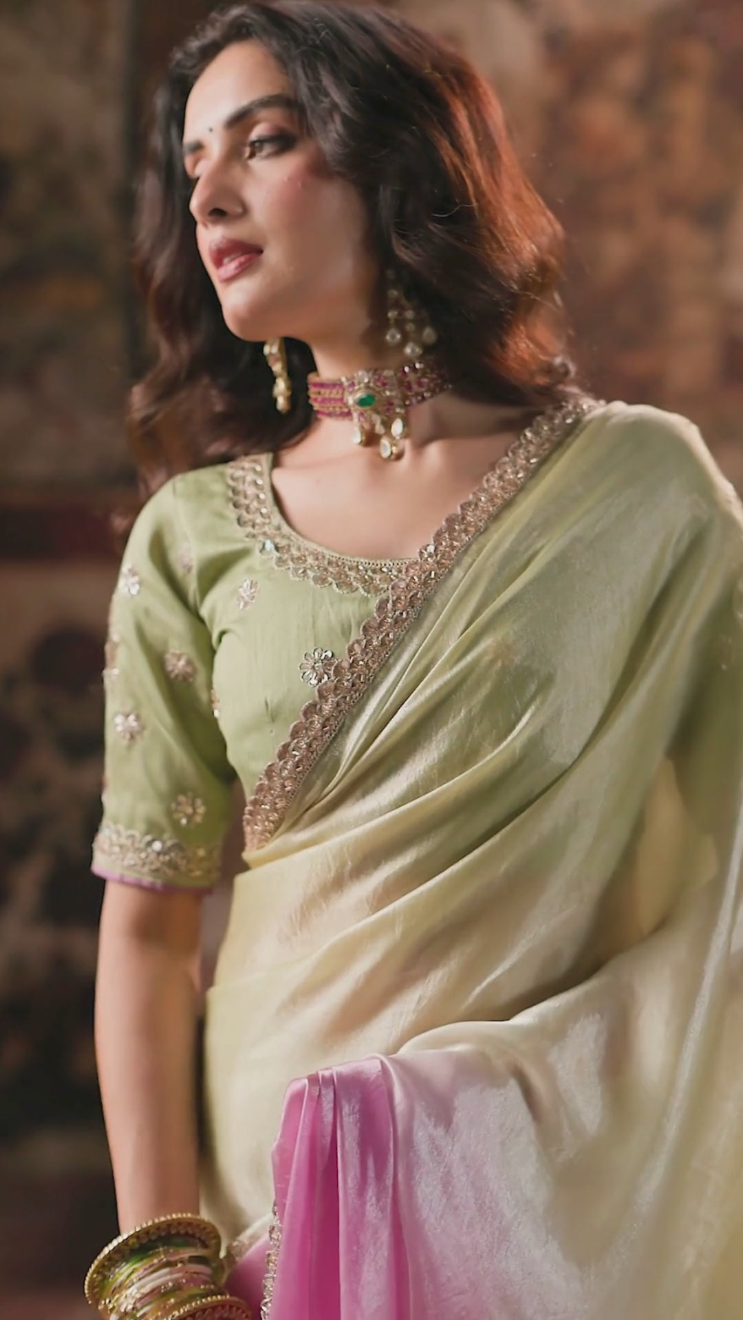 Fendy Satin Party Wear Pink With Handwork Motif Work