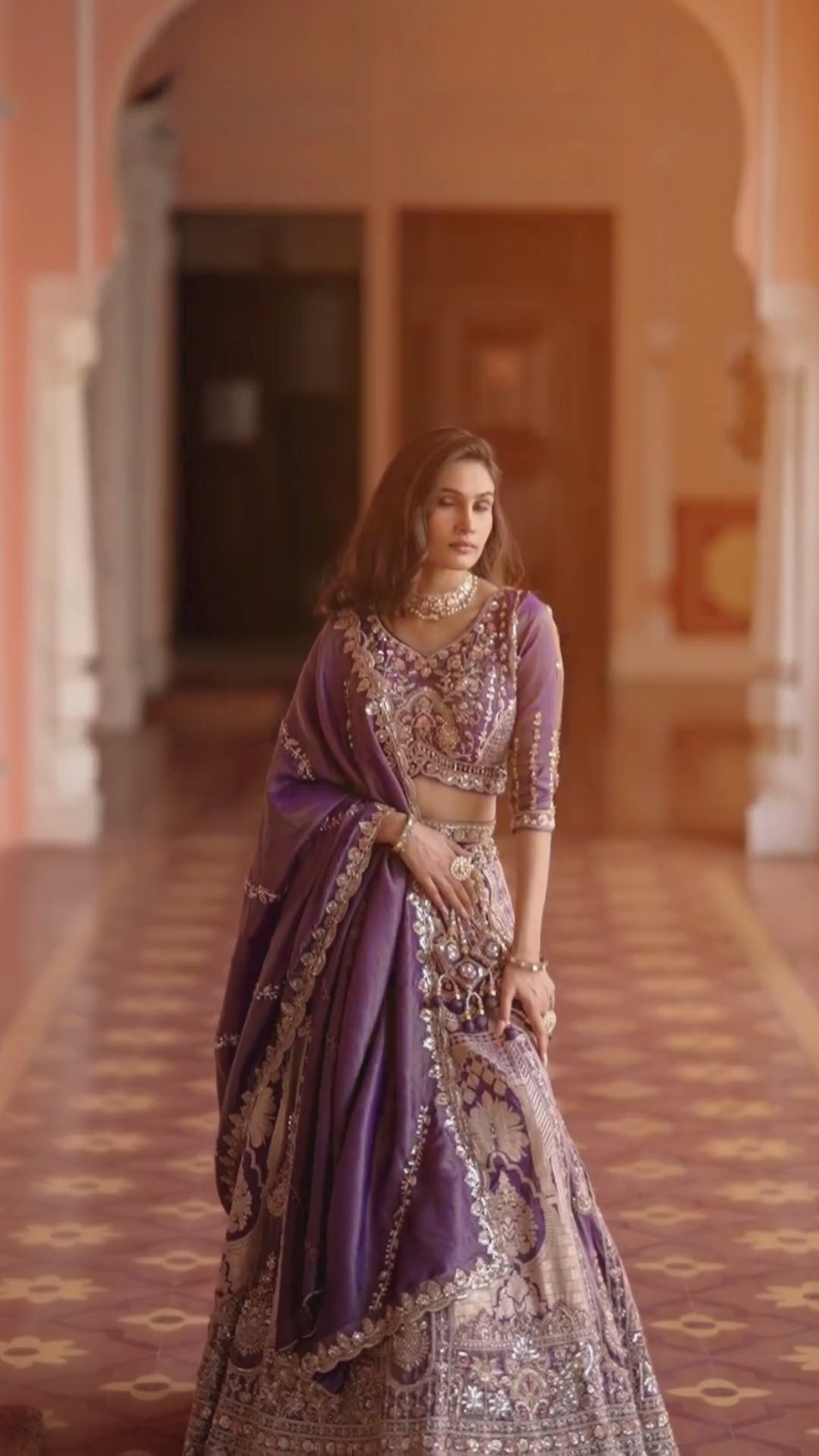 Banarasi Silk Wedding Wear Purple With Bread Work Lehenga