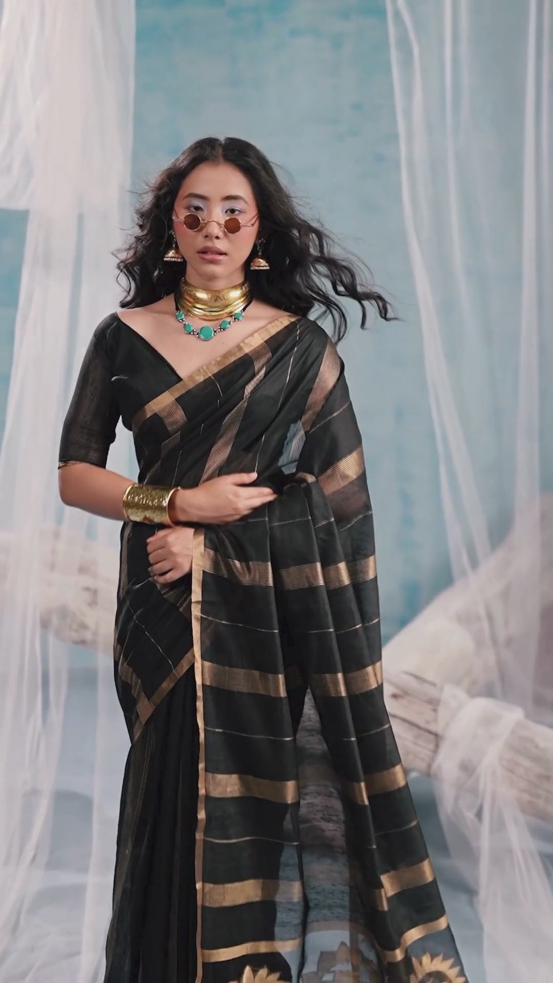 Munga Cotton Black Casual Wear Handloom Weaving Sarees