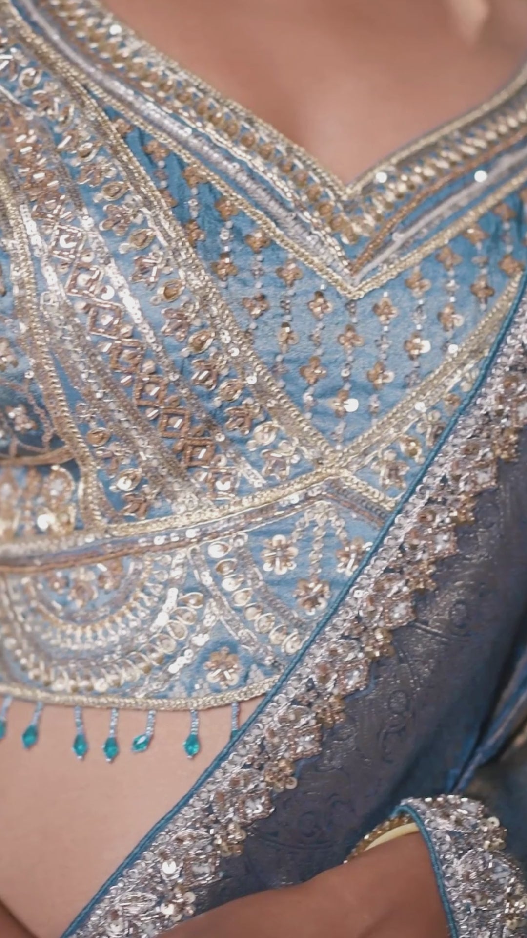 Tissue Festival Wear Blue With Bead Work Saree