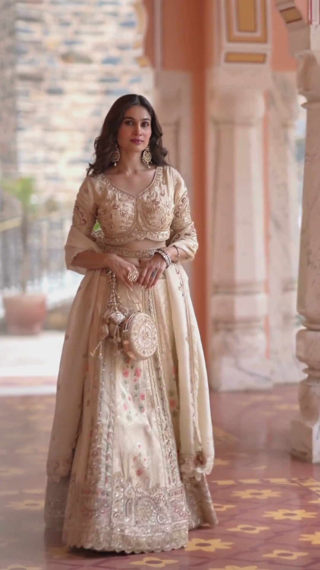 Banarasi Silk Wedding Wear Beige With Bread Work Lehenga