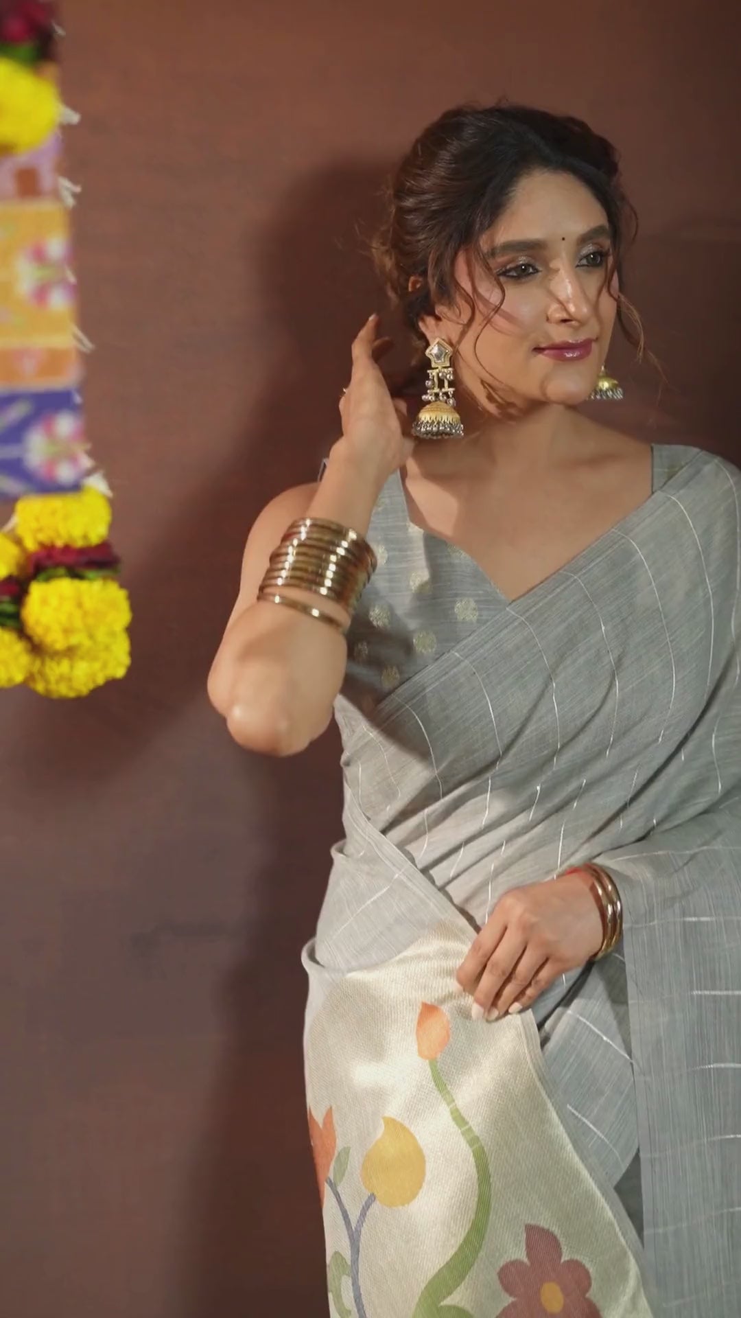 Linen Sequence Grey Casual Wear Jacquard Pallu Saree