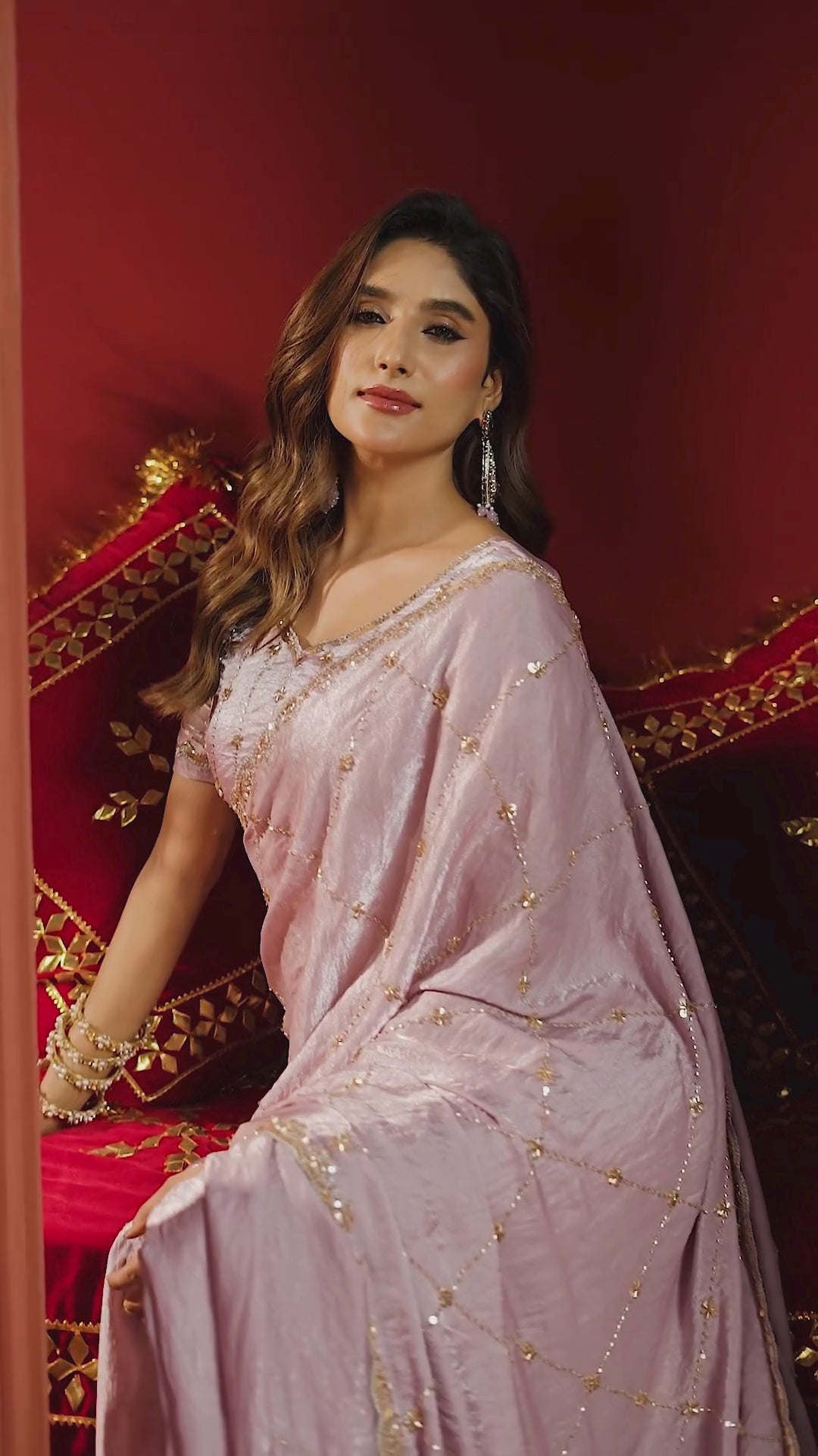 Premium Velvet Bliss Purple Festival Wear With Bead Work Saree
