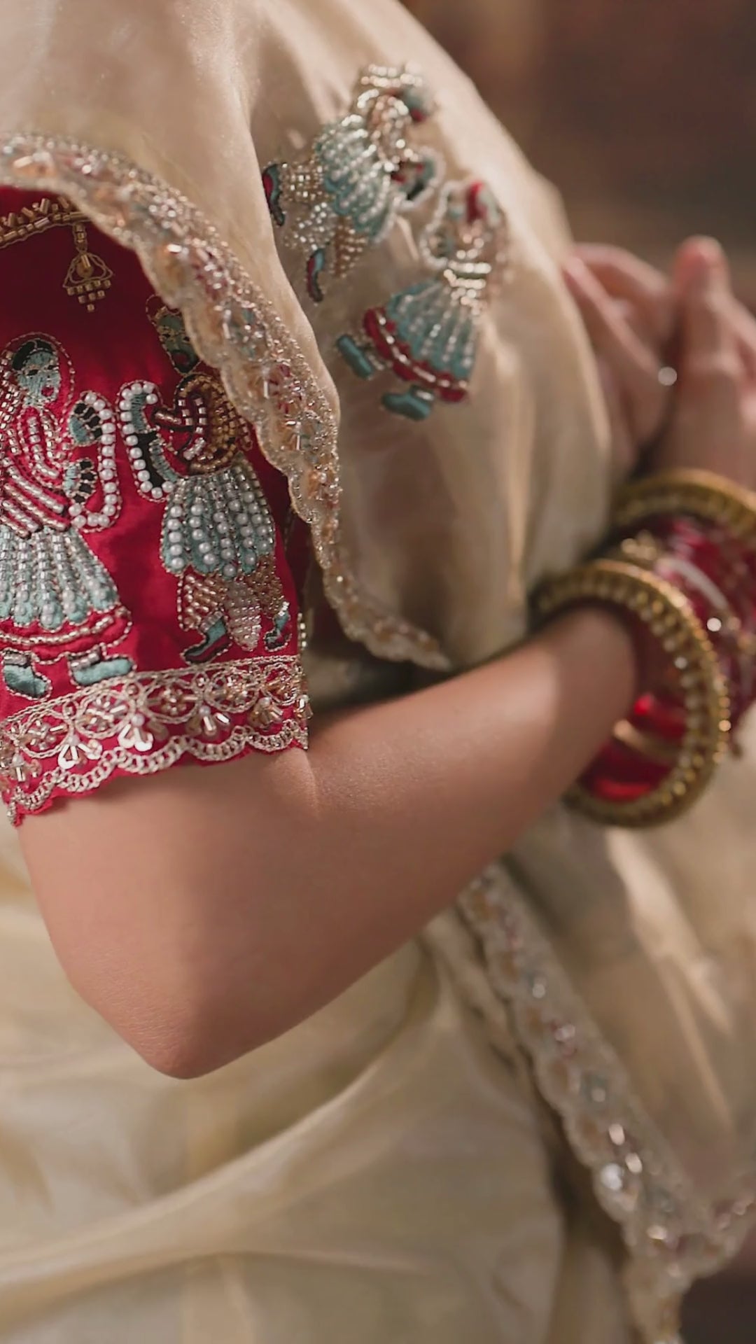 Organza Party Wear Beige With Handwork Motif Work