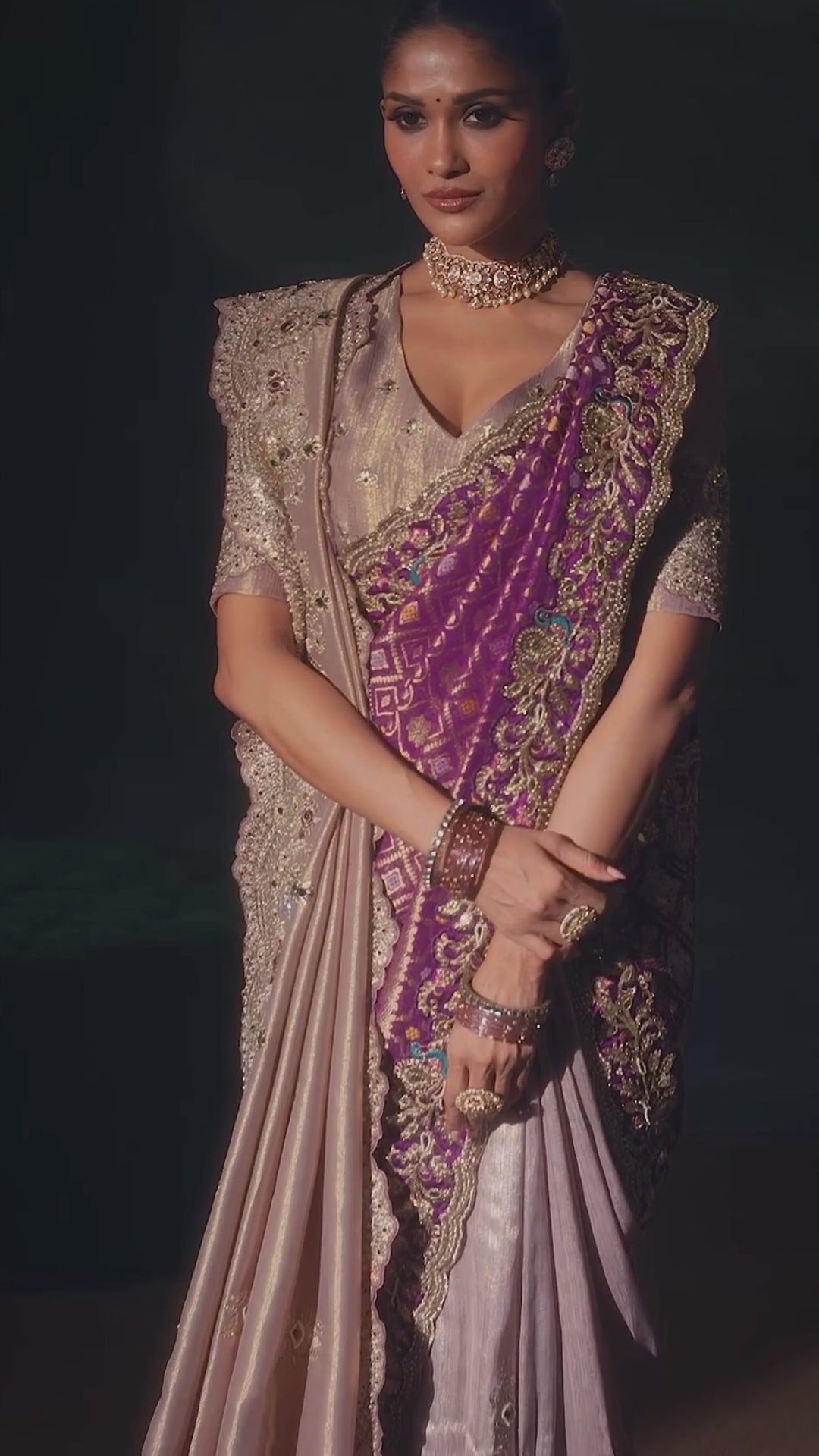 Tanchoi Silk Purple Party Wear With Heavy Work Saree