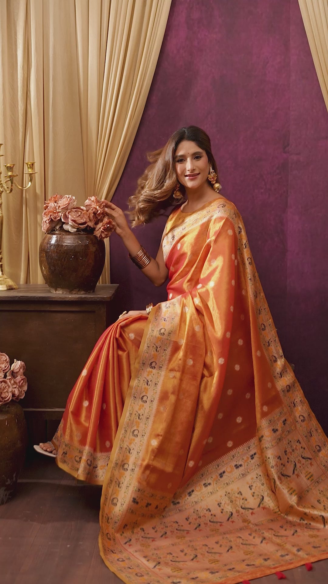 Tissue Silk Festival Wear Orange Saree