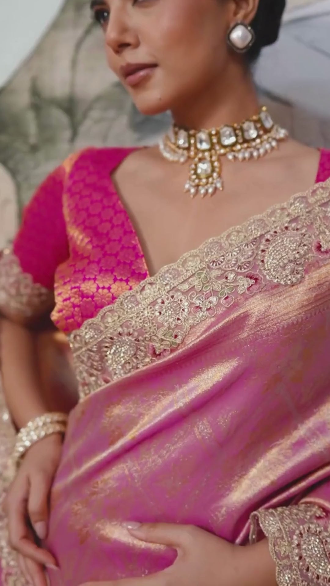 Banarasi Jacquard Silk Pink Festival Wear Saree