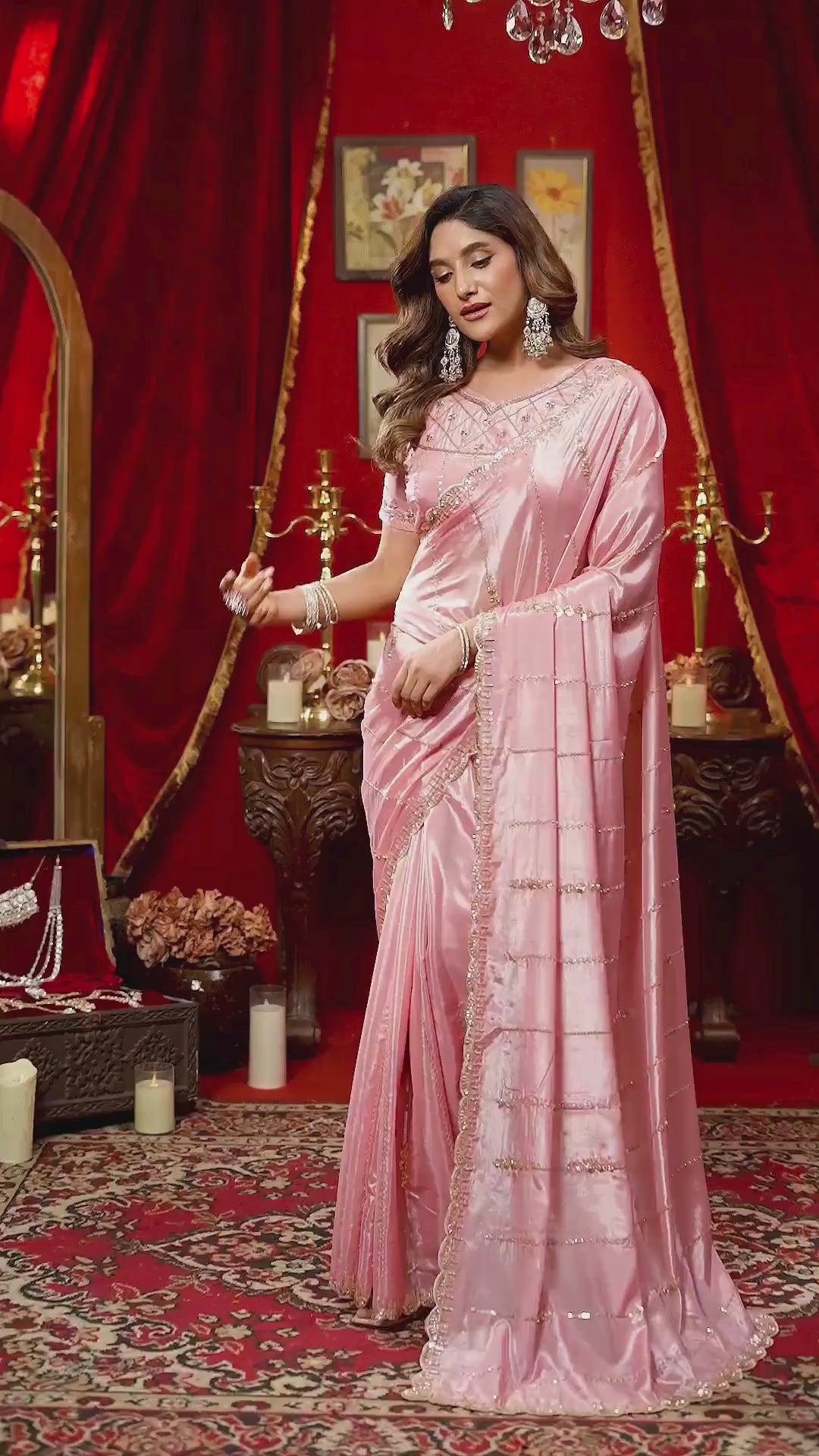 Silk Festival Wear Pink With Bead Work