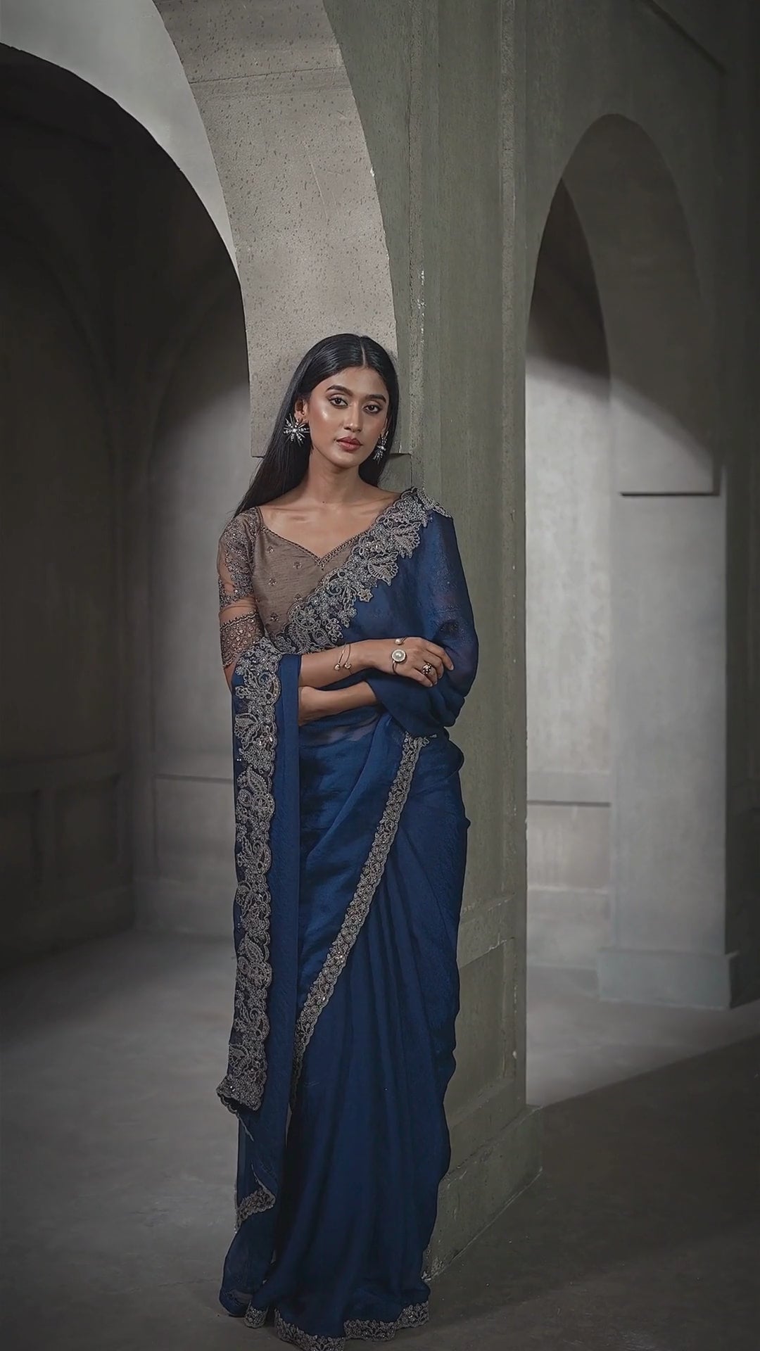 Georgette Party Wear Blue With Heavy Work Sarees