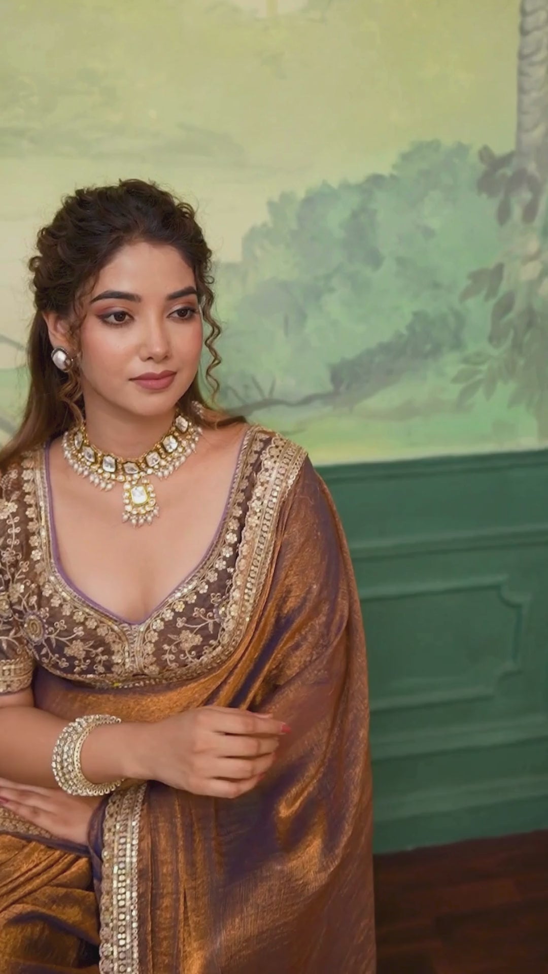 Velvet Chiffon Festival Wear Brown With Embroidery Saree