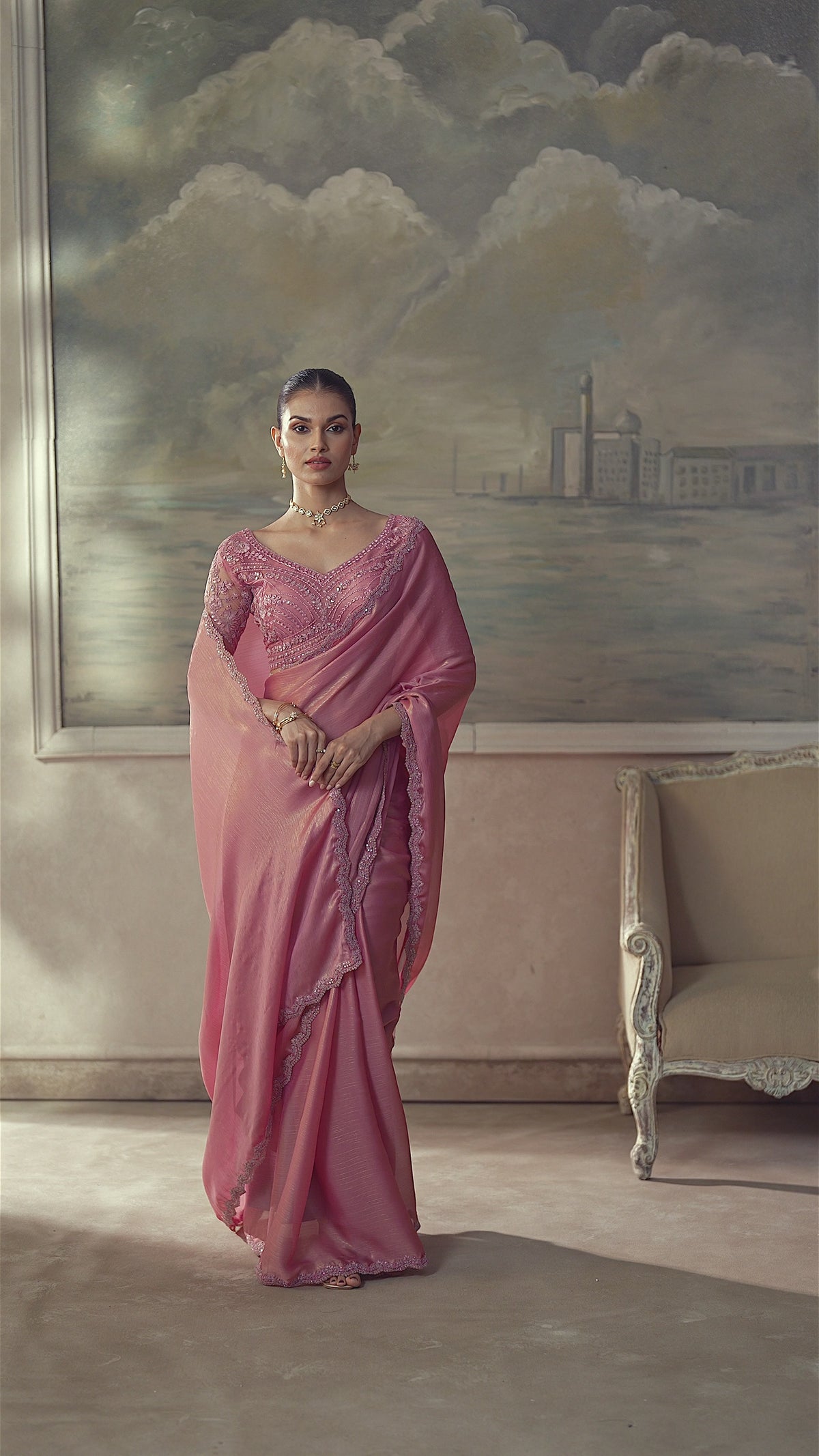 Chiffon Festival Wear Pink With Heavy Work