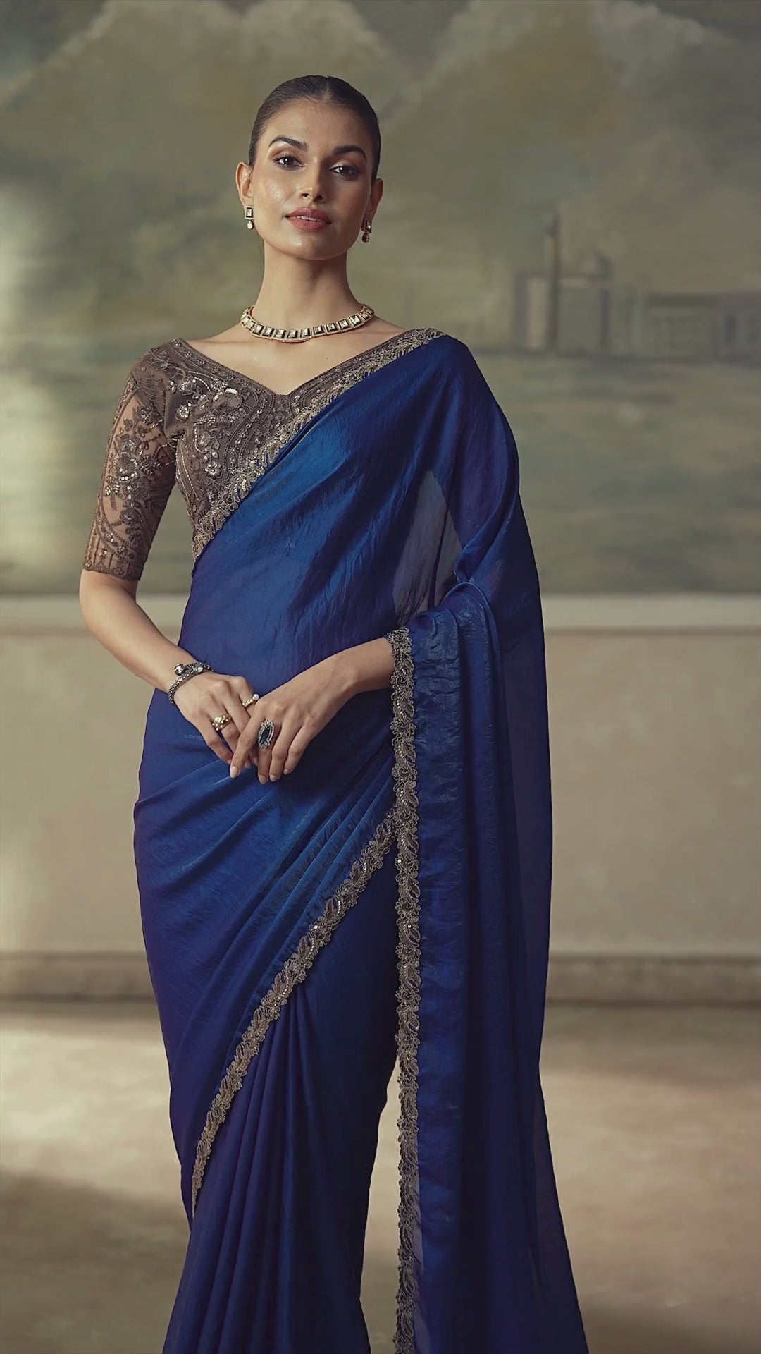 Satin Silk Festival Wear Blue With Heavy Work Sarees