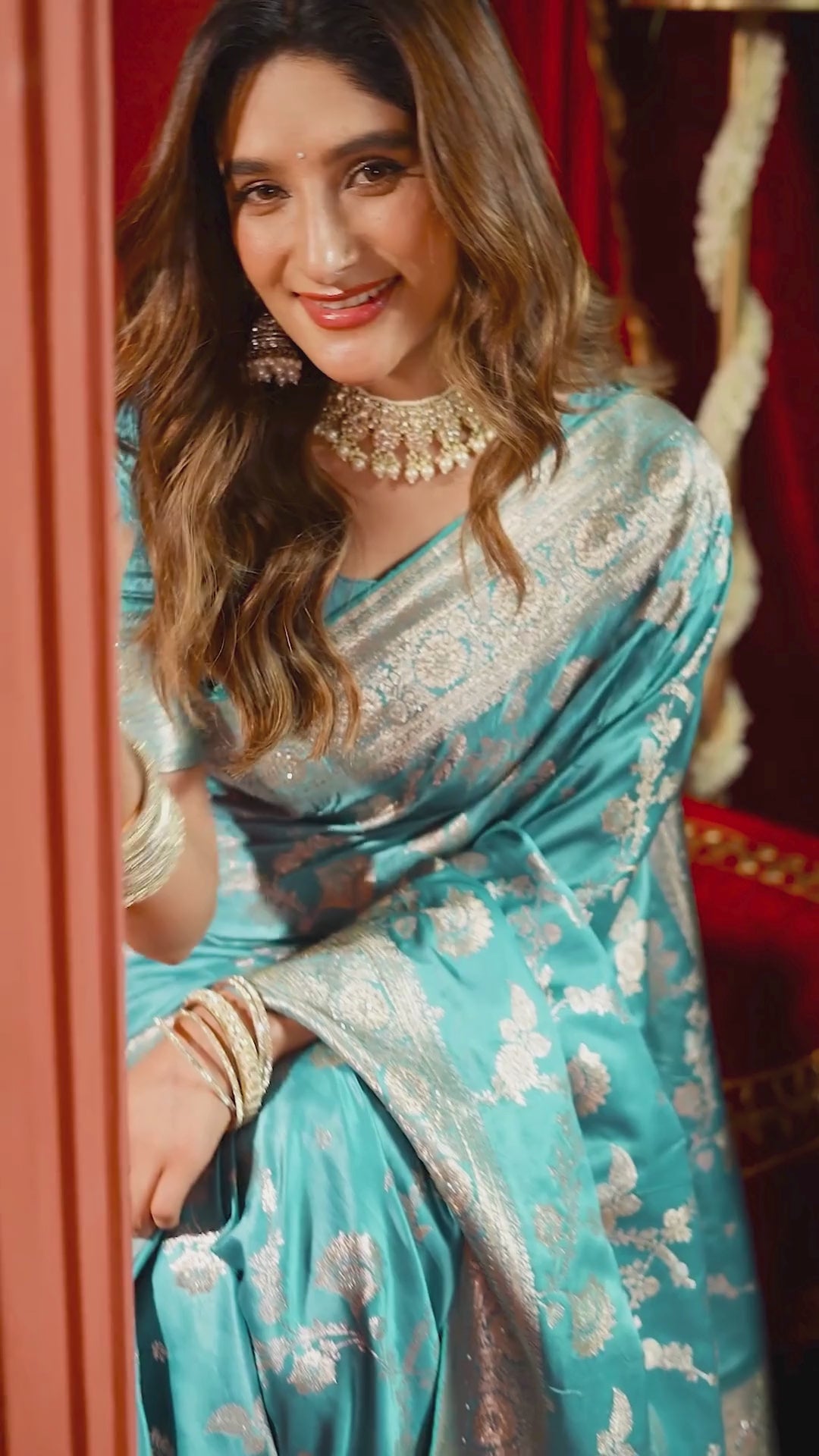 Satin Silk Festival Wear Blue With Swarovski Work Sarees