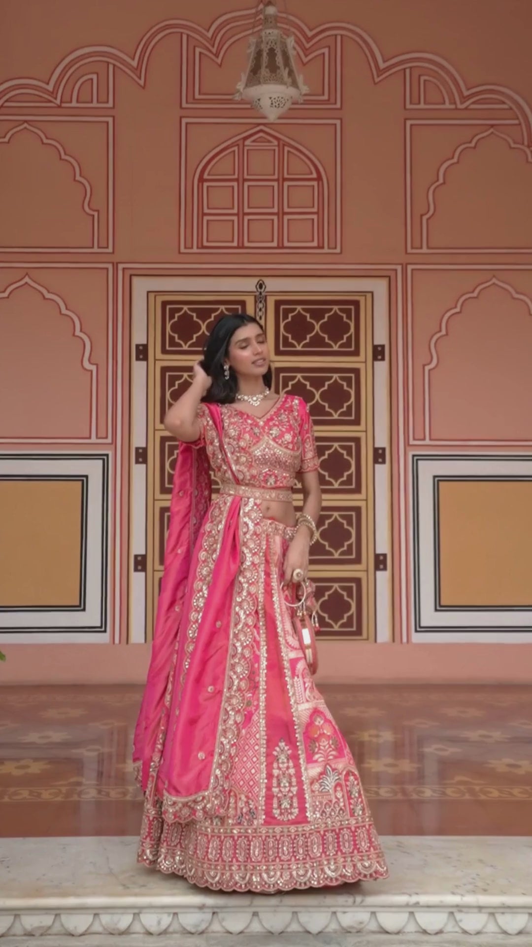 Banarasi Silk Wedding Wear Pink With Bread Work Lehenga