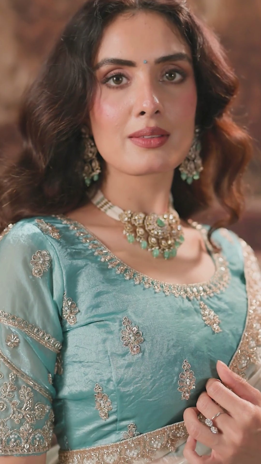 Fendy Satin Party Wear Sky Blue With Handwork Motif Work